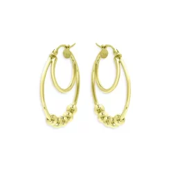 Cheap 🔔 AQUA Beaded Double Hoop Earrings In 18K Gold Plated Sterling Silver - 100% Exclusive 🔔