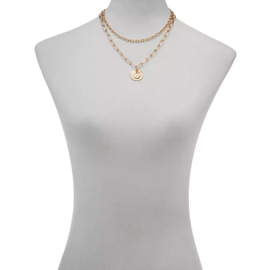 Wholesale ๐ AQUA Two-Layer Coin Pendant Necklace, 19" - 100% Exclusive Gold ๐ - Image 3