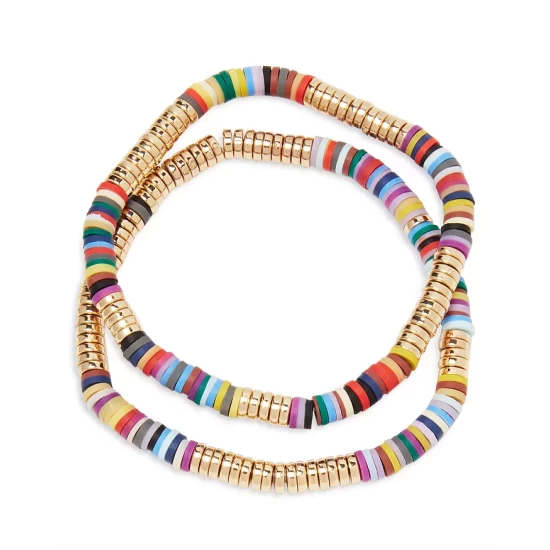 Top 10 ๐ AQUA Multicolor Beaded Stretch Bracelet In 14K Gold Plated, Set Of 2 - 100% Exclusive Multi/gold ๐งจ