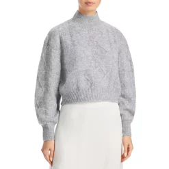 Best Sale 🥰 AQUA Cropped Balloon Sleeve Sweater - 100% Exclusive Light Gray 🔥