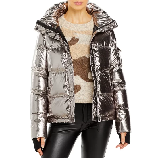 Deals 🔥 AQUA Metallic Ella Down Puffer Jacket - 100% Exclusive Champagne 😍