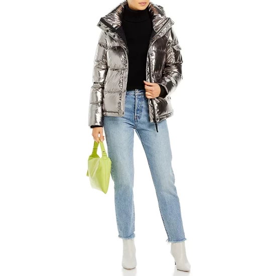 Deals 🔥 AQUA Metallic Ella Down Puffer Jacket - 100% Exclusive Champagne 😍 - Image 2