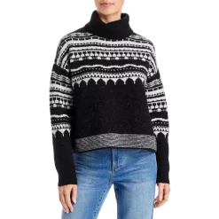 Hot Sale ⭐ AQUA Gabriella Fair Isle Turtleneck Sweater - 100% Exclusive Black 🌟