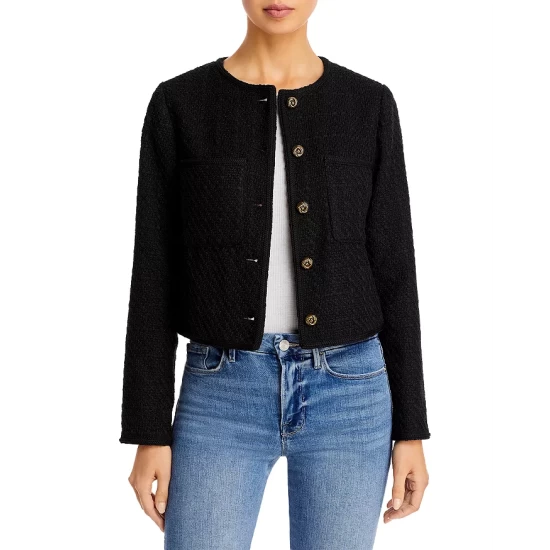 Promo 🛒 AQUA Five Button Tweed Jacket - 100% Exclusive Black 🎁