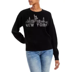 New 😉 AQUA New York Intarsia Cashmere Sweater - 100% Exclusive Black 😍