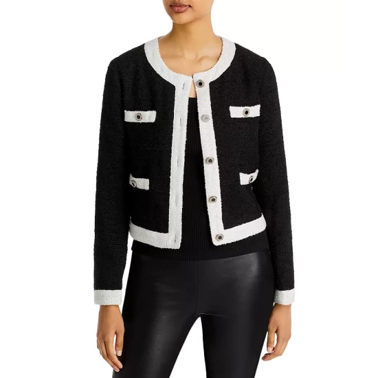 Cheapest โ๏ธ AQUA Tweed Cropped Jacket - 100% Exclusive Black/white ๐