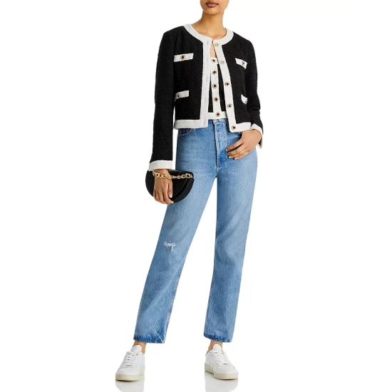 Cheapest โ๏ธ AQUA Tweed Cropped Jacket - 100% Exclusive Black/white ๐ - Image 4