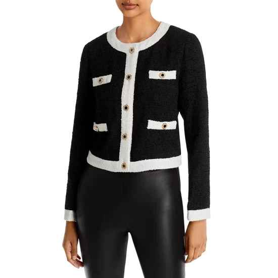 Cheapest โ๏ธ AQUA Tweed Cropped Jacket - 100% Exclusive Black/white ๐ - Image 6