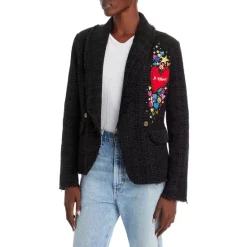 Best Pirce 🔥 AQUA Smile Embroidered Tweed Blazer - 100% Exclusive Black 🔥