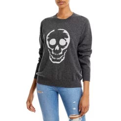 Promo 👏 AQUA Skull Intarsia Cashmere Sweater - 100% Exclusive Dark Gray/white 🎁
