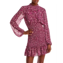 Budget 👏 AQUA Floral Dot Print Smocked Mini 👗 Dress - 100% Exclusive Pink Multi ⭐