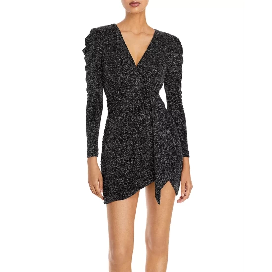 Buy ๐ AQUA Metallic Faux Wrap ๐ Dress - 100% Exclusive Black/silver ๐ - Image 9