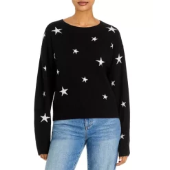 Cheapest 🔔 AQUA Star Intarsia Cashmere Sweater - 100% Exclusive Black/white 👍