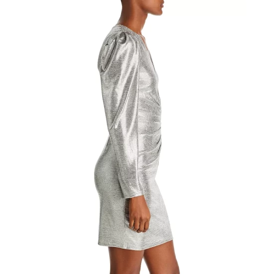Cheap 🔔 AQUA Sine Metallic V Neck 👗 Dress - 100% Exclusive Silver Metallic 🔥 - Image 5