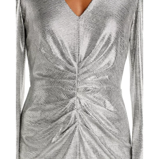 Cheap 🔔 AQUA Sine Metallic V Neck 👗 Dress - 100% Exclusive Silver Metallic 🔥 - Image 6