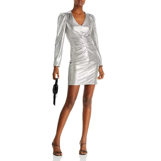 Cheap 🔔 AQUA Sine Metallic V Neck 👗 Dress - 100% Exclusive Silver Metallic 🔥 - Image 7