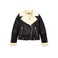Discount 👍 AQUA 👧 Girls' Faux Shearling Aviator Jacket, Big Kid - 100% Exclusive Black/ivory ✨