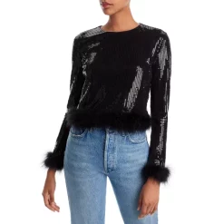 Cheap ❤️ AQUA Sequin Feather Embellished Top - 100% Exclusive Black 😉