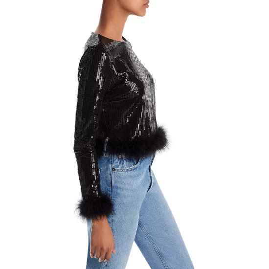 Cheap ❤️ AQUA Sequin Feather Embellished Top - 100% Exclusive Black 😉 - Image 3