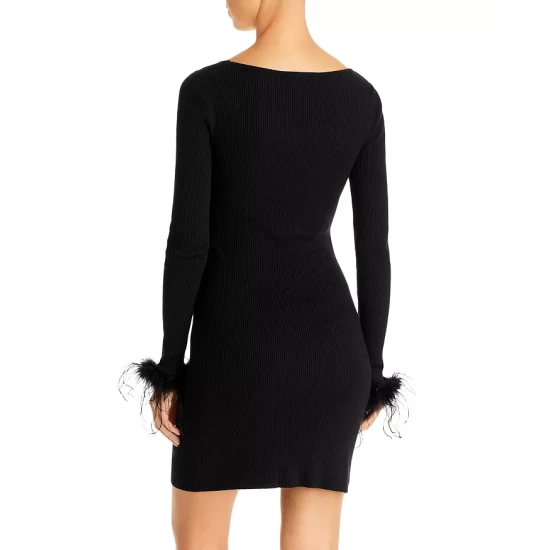 Best reviews of 😀 AQUA Feather Trim Ribbed Knit 👗 Dress - 100% Exclusive Black 🔥 - Image 3