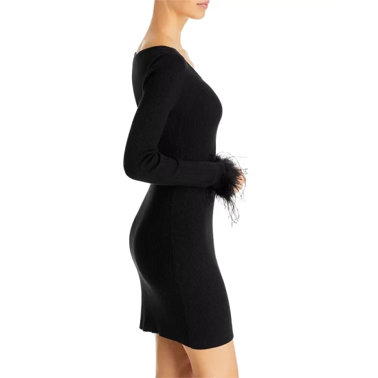 Best reviews of 😀 AQUA Feather Trim Ribbed Knit 👗 Dress - 100% Exclusive Black 🔥 - Image 5