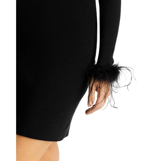 Best reviews of 😀 AQUA Feather Trim Ribbed Knit 👗 Dress - 100% Exclusive Black 🔥 - Image 7