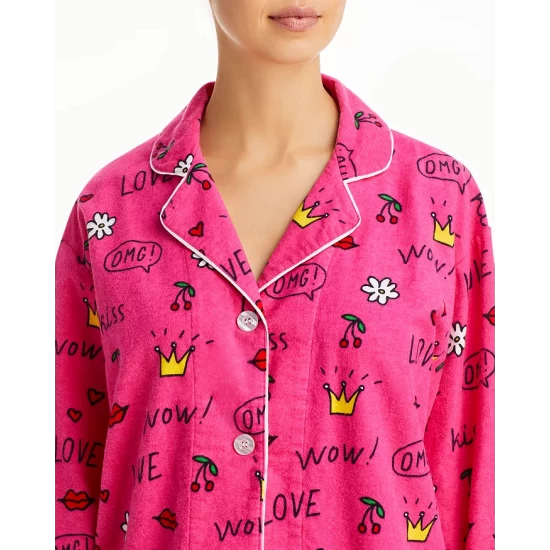 Promo ๐ AQUA Printed Long Flannel Pajama Set - 100% Exclusive Hot Pink ๐งจ - Image 2