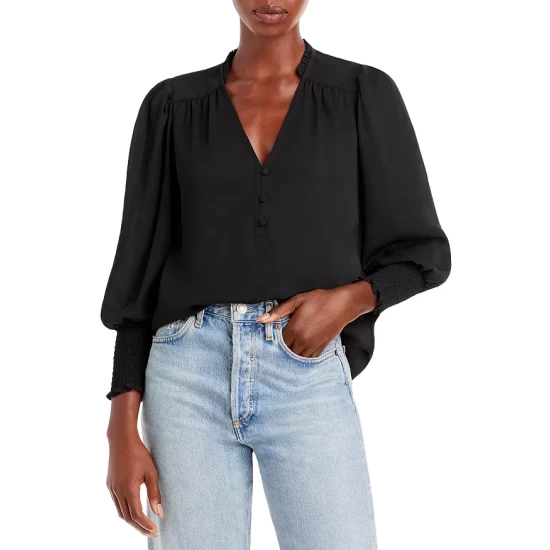 Top 10 π AQUA Smocked Sleeve Blouse - 100% Exclusive Black π
