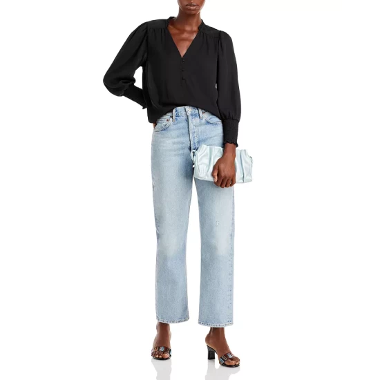 Top 10 π AQUA Smocked Sleeve Blouse - 100% Exclusive Black π - Image 2